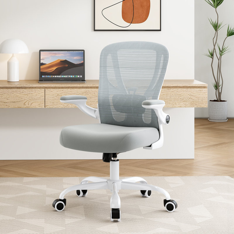 Chaise de bureau ergonomique avec chaise à roulettes, Gris, Blanc