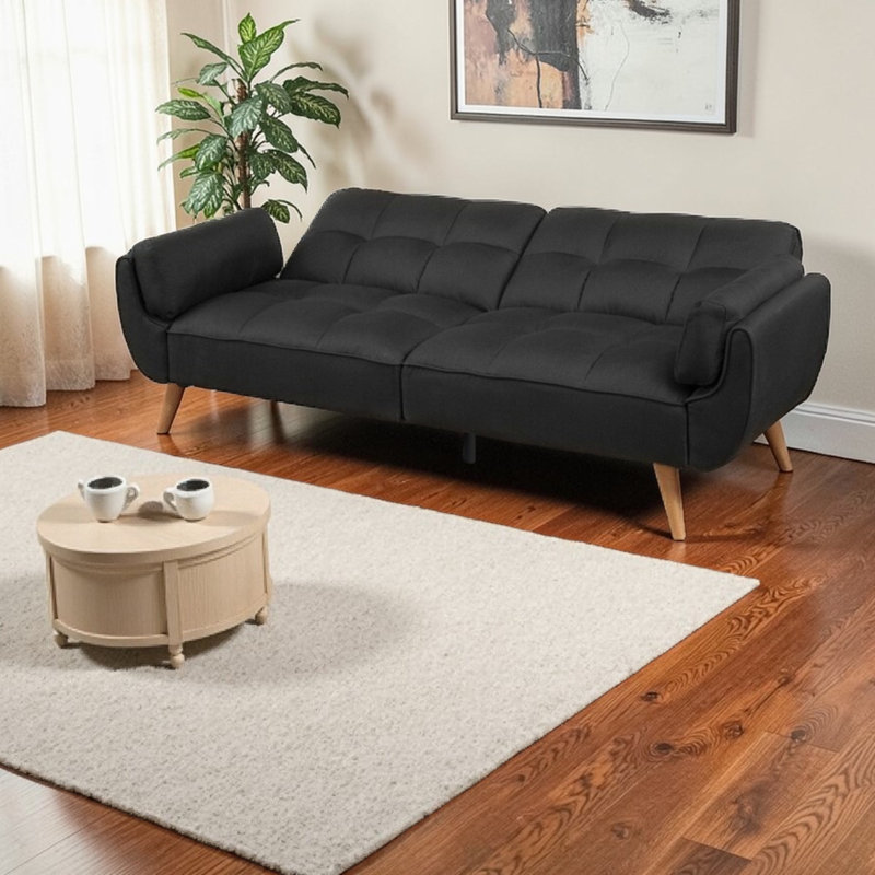 Edriel 75.39" Futons Upholstered Convertible Sofa, Black