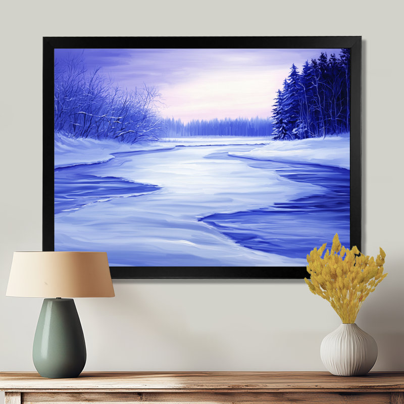 «Frozen River In Winter Landscape II - Winter Landscape», reproduction sur toile, H 12 po x l 20 po, Noir