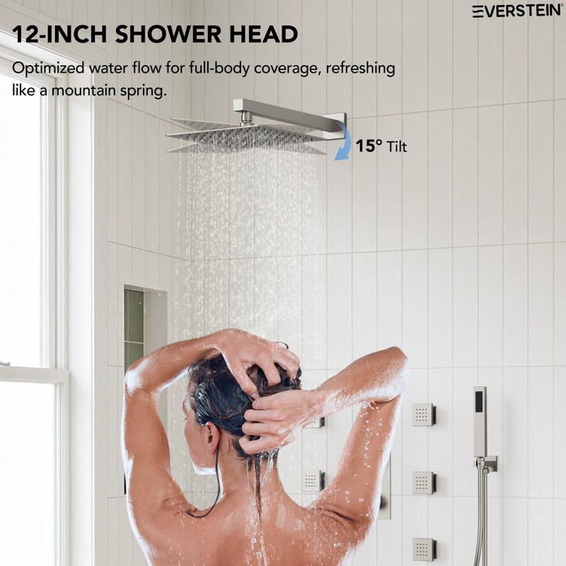 Système de douche mural numérique, pomme de douche à pluie haute pression 12 "avec douche à main, Nickel brossé