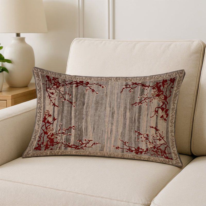 Coussin décoratif intérieur et extérieur Modern, Gris floral 13, Rectangle H 14 po x l 20 po