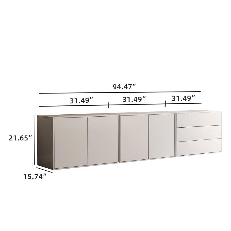 Adinda 94.47in Medieval Tv Cabinet, 4 Doors 2-layer Shelves, With Three-drawer Storage Cabinet, Ivory White