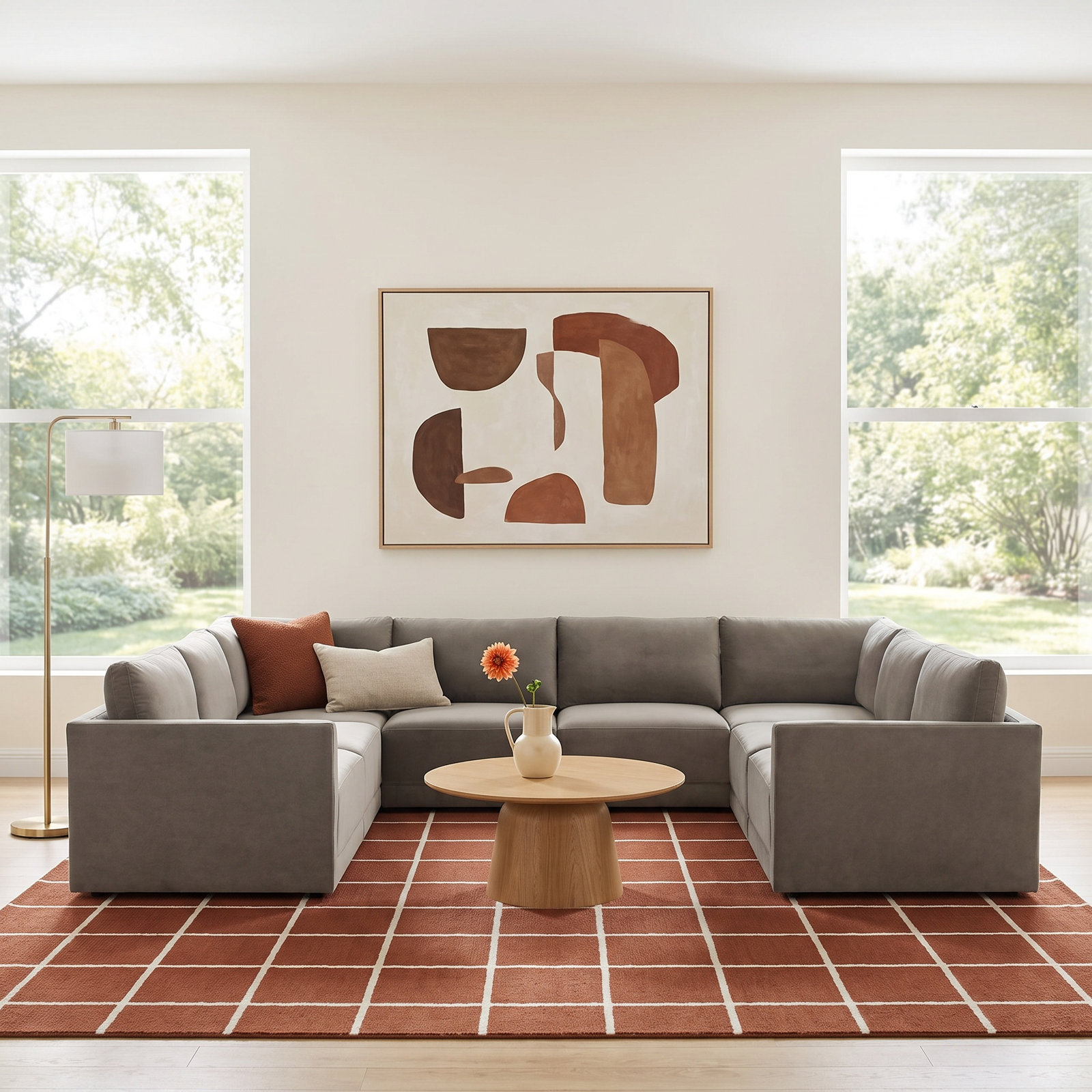 Deirdre Modular Upholstered U-Sectional, Taupe