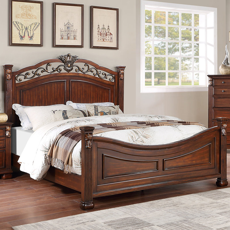 Wooden Eastern Bed With Crafted Headboard, Brown, King