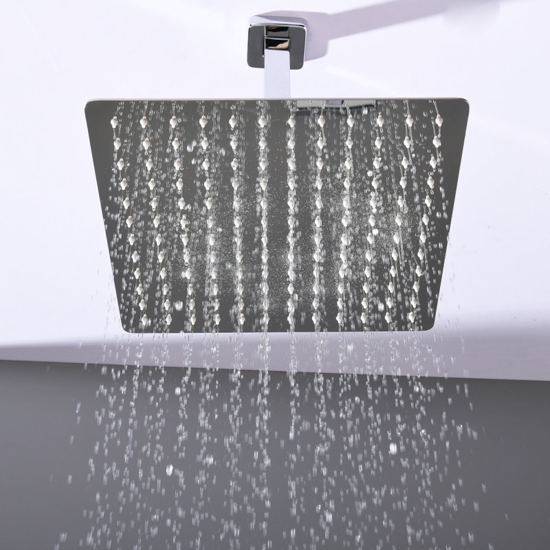 Bathroom Luxury Rain Mixer Combo Set Wall Mounted Rainfall Shower Head System Polished Chrome, (Contain Faucet Roughin Valve Body And Trim)