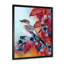 Petit oiseau gris sur un rameau d'automne rouge sur bleuet - impression sur toile-59711209-59711216