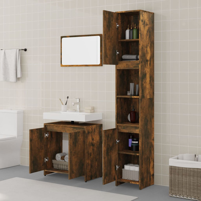 Bathroom Storage Furniture Set, Smoked Oak