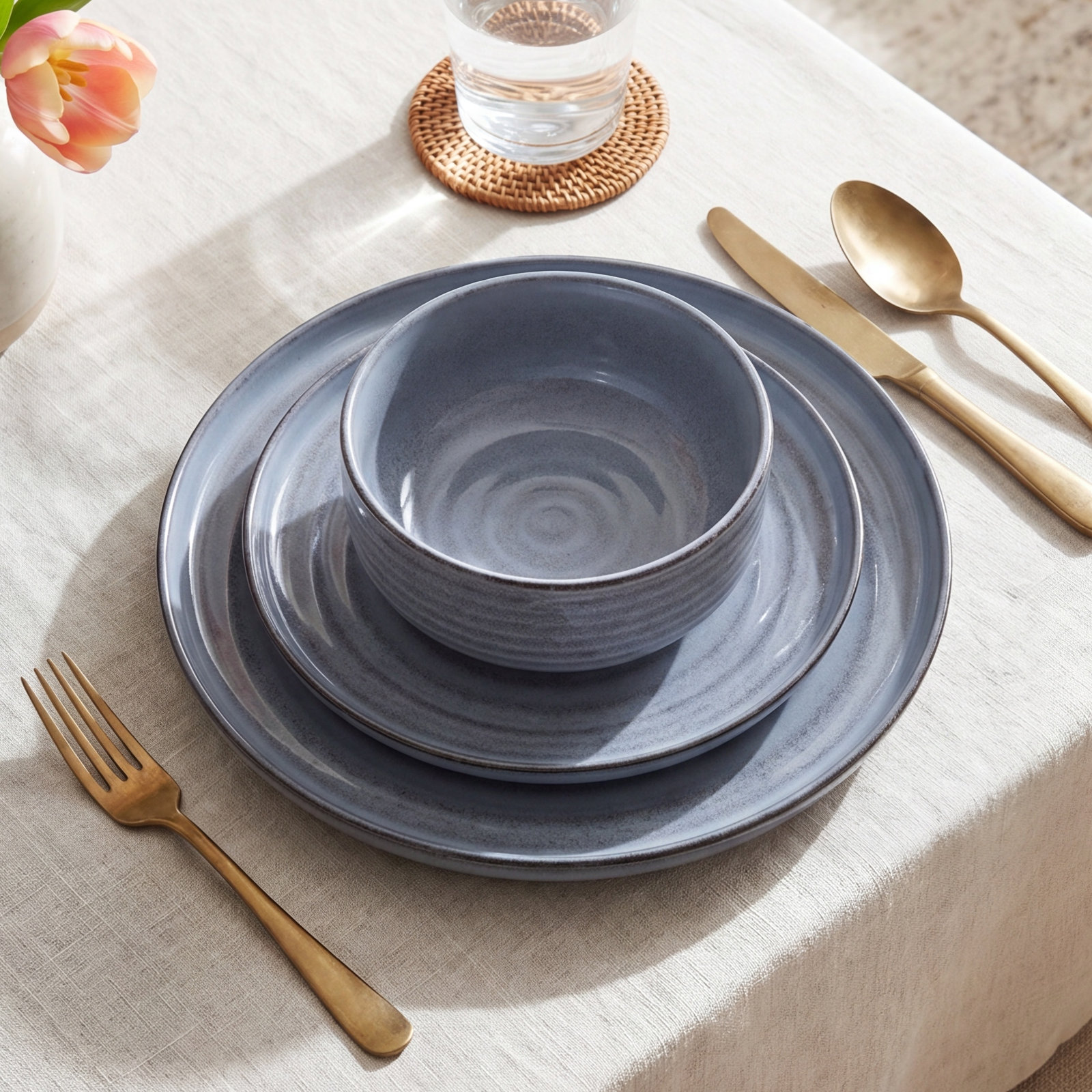 Stoneware Dinnerware Set, Blue