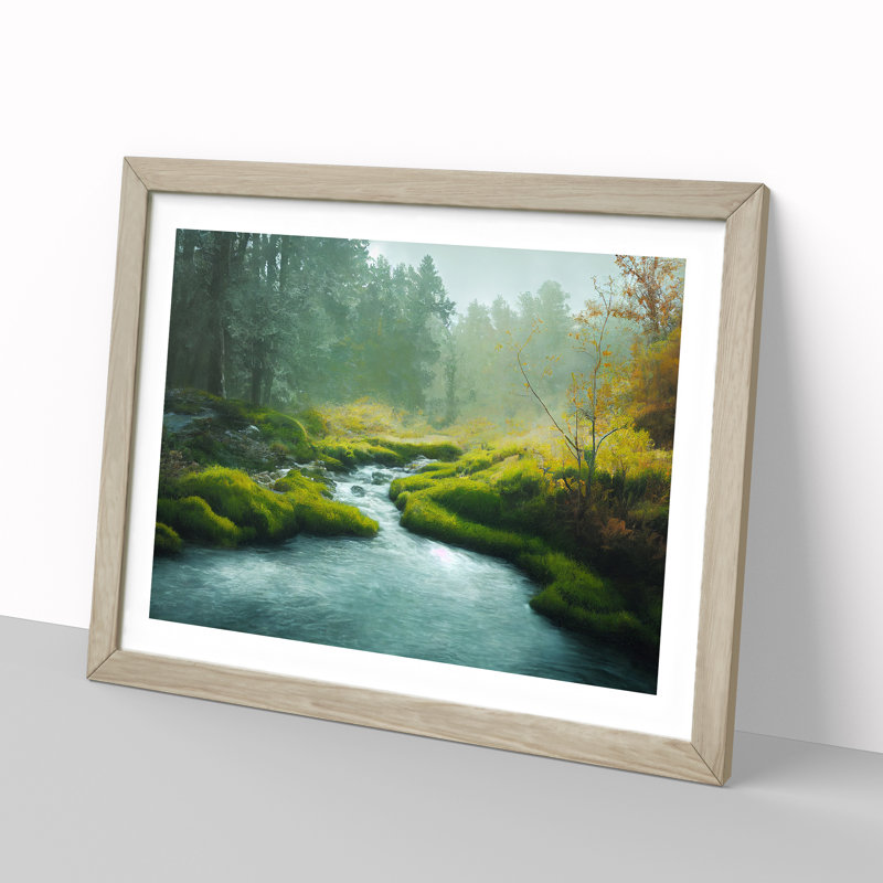 Stupendous Forest Stream - Single Picture Frame Print, 46cm H x 64cm W x 2cm D, Oak