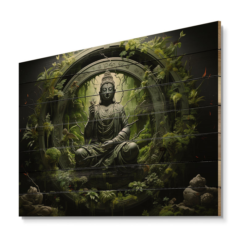 «Stamata Buddhism Sacred Mantra I» sur bois, H 24 po x l 32 po x P 0,78 po