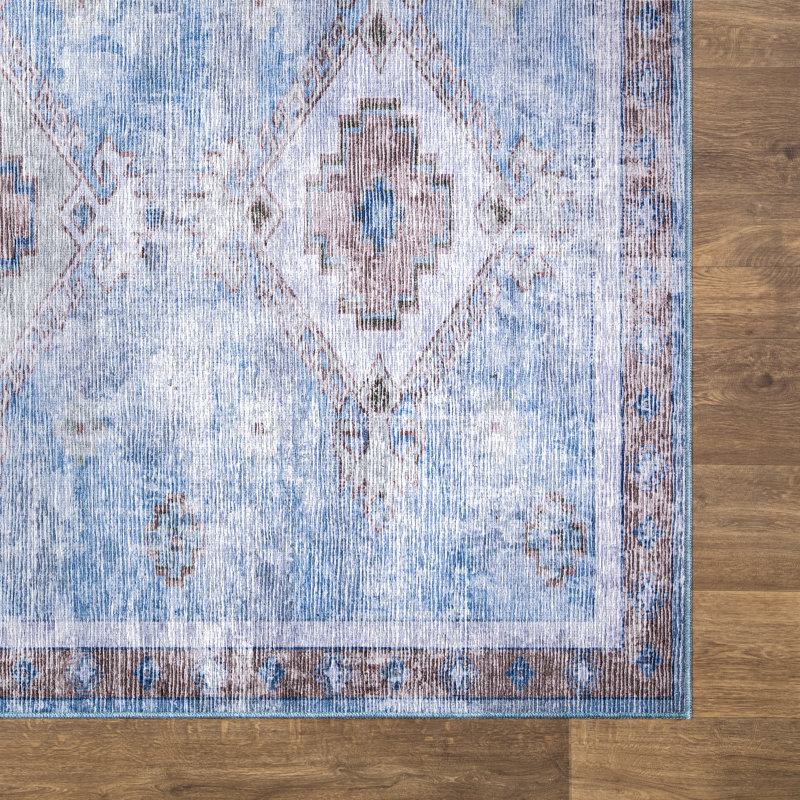 Tapis bleu Porchia Southwestern, Rectangle 5 pi 3 po x 7 pi 6 po