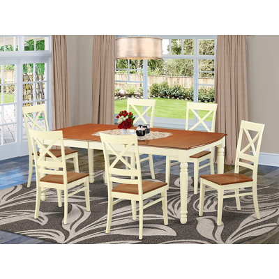 7 Piece Dining Room Table Set Consist of a Rectangle Wooden Table with Butterfly Leaf and 6 Kitchen Dining Chairs, 42x78 Inch, Buttermilk & Cherry