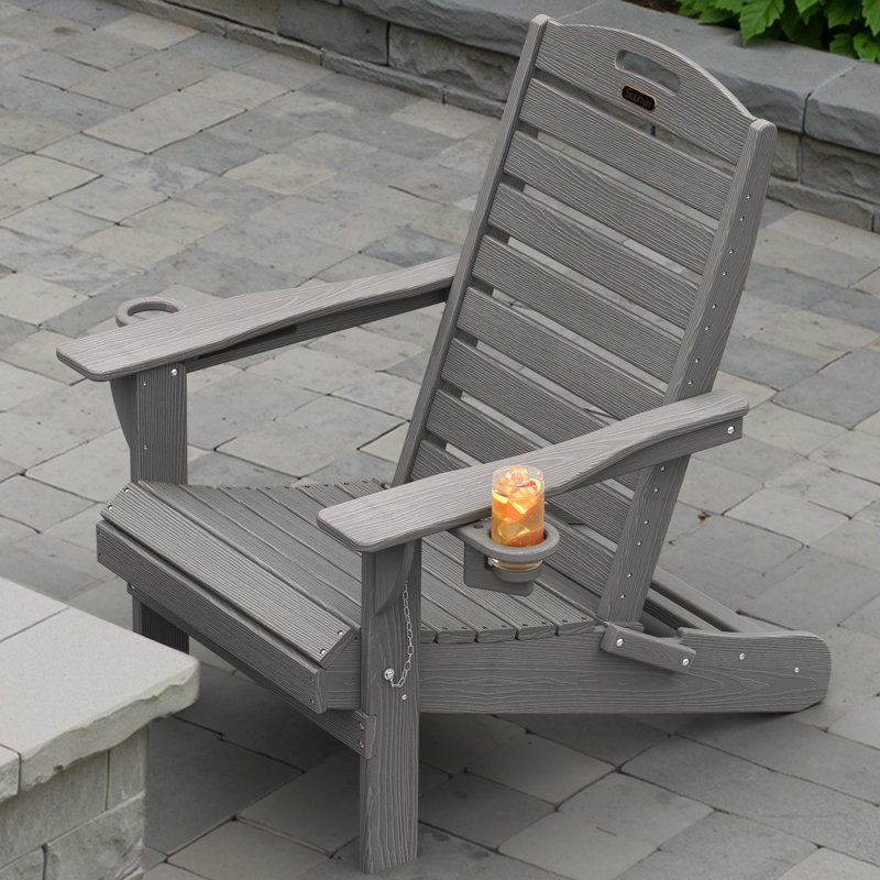 Chaises d'extérieur d'extérieur résistantes aux intempéries en PEHD pliable avec porte-gobelet, Gris