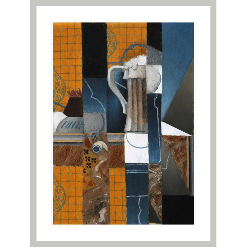 Jeu de cartes et verre de bière par Juan Gris - impression giclée encadrée, H 41,5 po x l 31,24 po