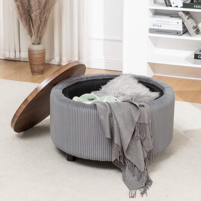 Pietsch Round Coffee Table with Storage, Gray Corduroy