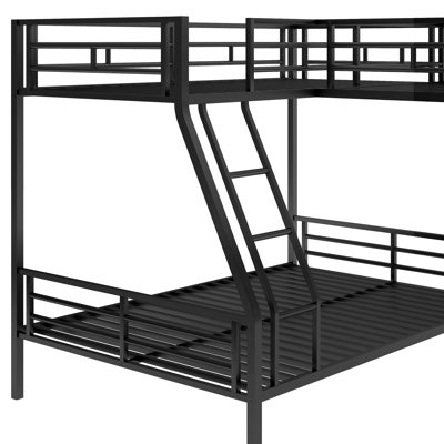 Lit simple superposé au dessus d'un lit double avec bureau, mezzanine en métal noir pour une chambre à coucher