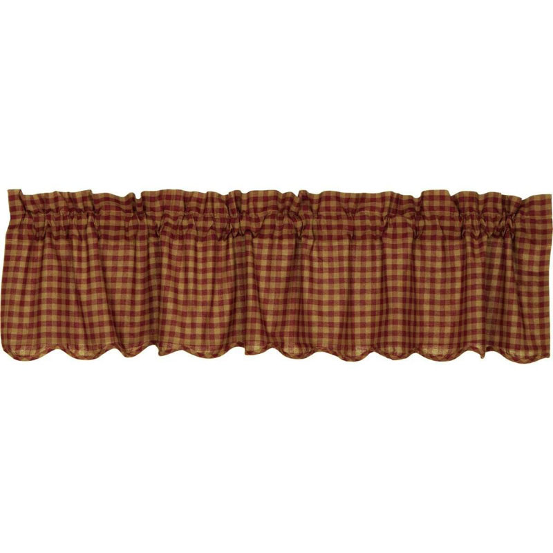 Zenaide Cotton Checkered Scalloped Window Valance, 72" W x 16" L