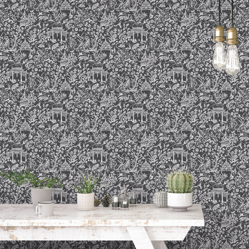 Baskin 10m x 53cm Matte Wallpaper Roll, Black/Cream