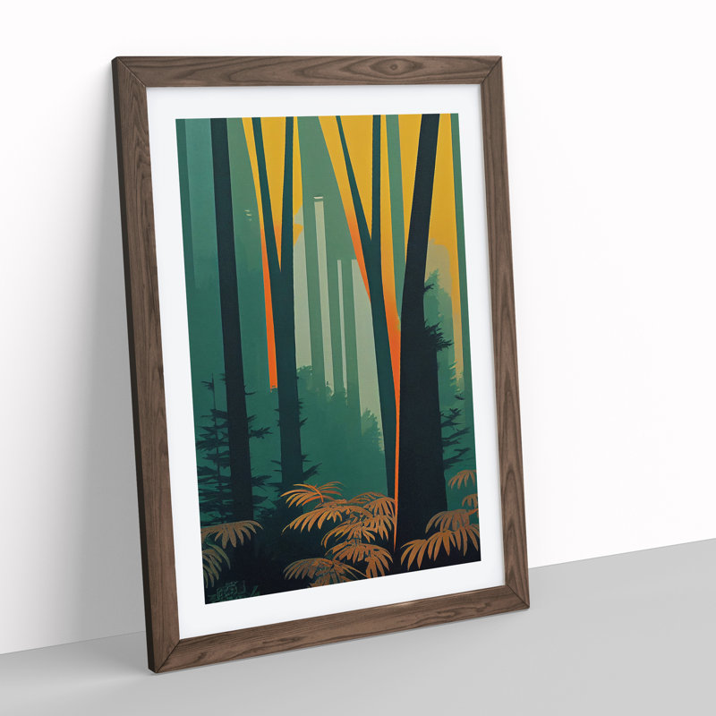 Blazing Forest - Print, 66cm H x 48cm W x 2cm D, Walnut Framed, White
