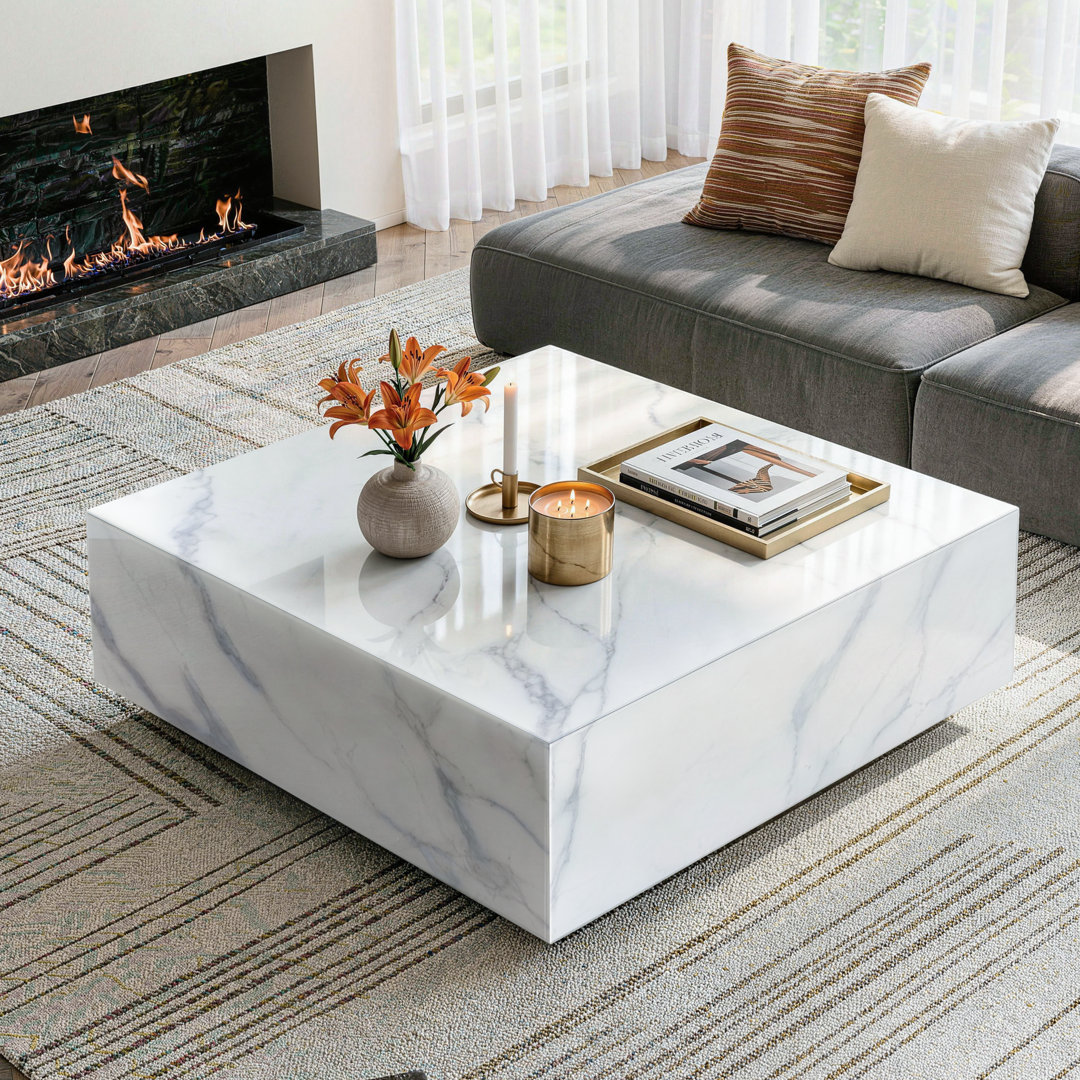 Wahidul 35'' Faux Marble Modern Block Coffee Table Latitude Run® 