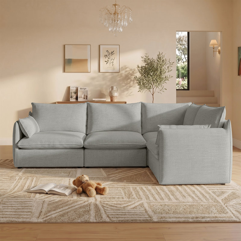 Upholstered Sectional , Cloud Sofa, 4 Seater Modular Sectional Sofa, Down Filled Comfort L-shaped Sofa for Living Room, Bedroom