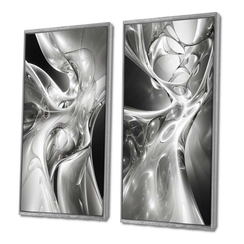 Gris noir et acier abstrait Serenade I - ensemble d'art mural imprimé abstrait 2 pièces, H 32 po x l 32 po, Argent argent