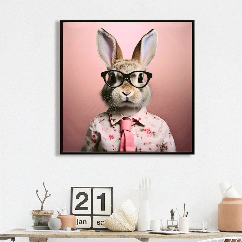 Impression sur toile tendue - Décoration murale chambre à coucher de lapin fantaisiste en rosé trois pièces, chambre de bébé et chambre à coucher