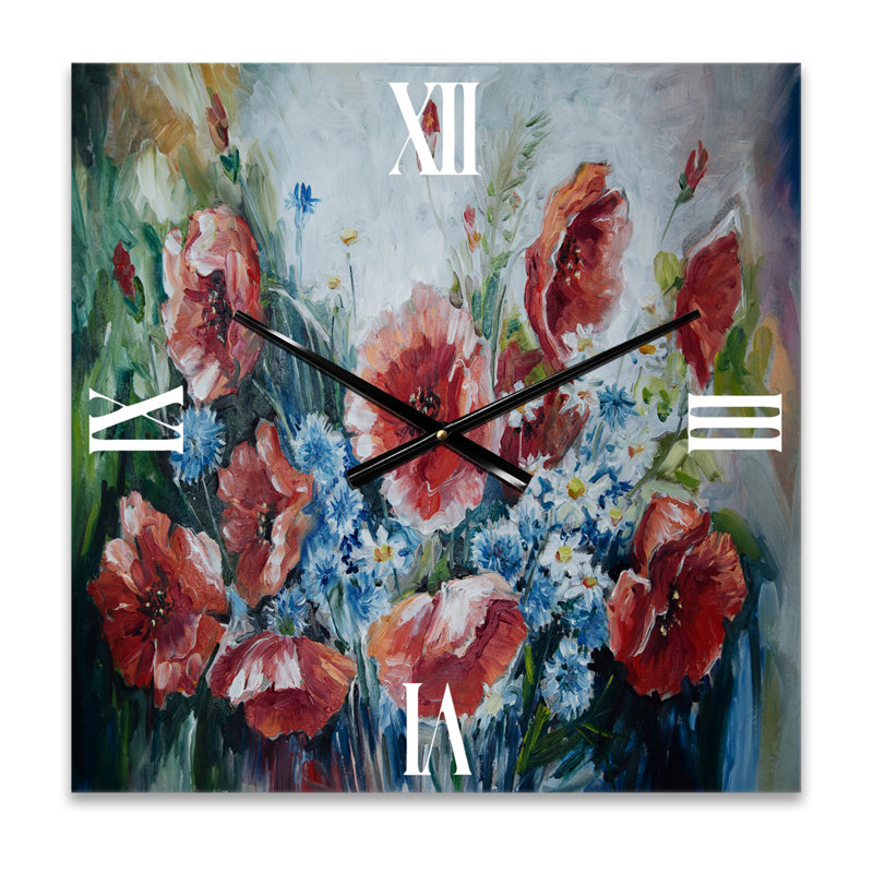 Bouquet de coquelicots rétro - Horloge murale traditionnelle, Grand