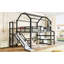 Lit mezzanine double avec glissade et escalier, lit de jeu en métal avec tablettes de rangement, toit en forme de maison et conception silencieuse, noir-2091537362-2091537361