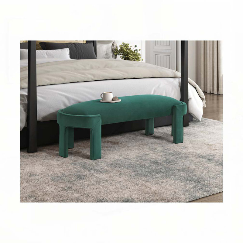 Banc rembourré en velours, Vert