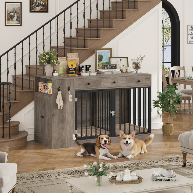 Caisse pour chien avec tiroirs et armoires, Brun