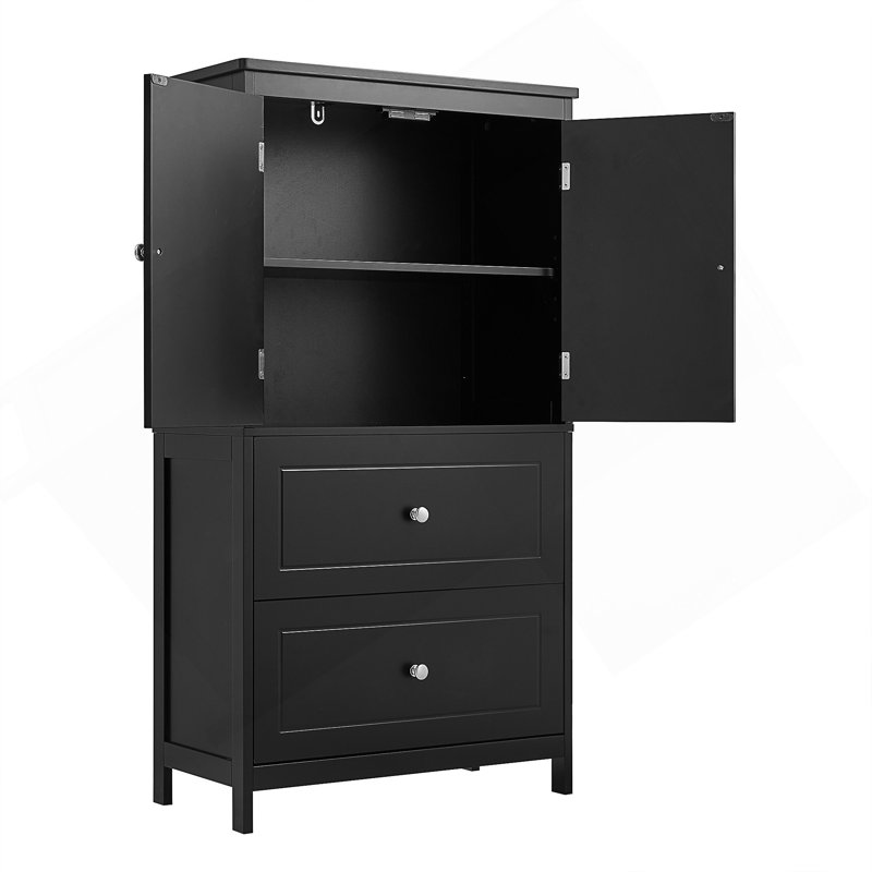 Armoire de rangement pour salle de bain, armoire avec deux portes et tiroirs, tablette réglable