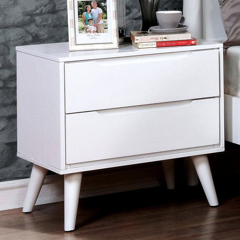 Table de chevet moderne blanche Mid-Century 2, Blanc