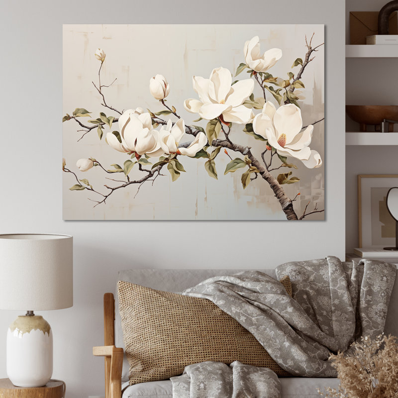 «Magnolias fleur beige II» sur toile imprimée, H 34 po x l 44 po x P 1,5 po, Toile tendue