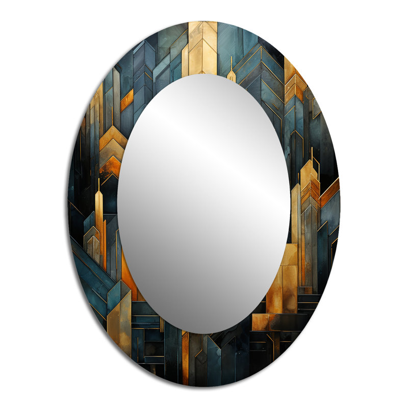 Black And Gold Geometrics Arches - Large Oval Wall Mirror On Metal, 40" x 30"