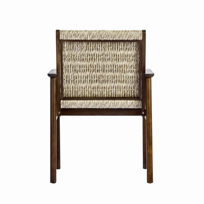 Chaise de salle à manger d'extérieur, chaises de patio en bois d'acacia et rotin tressé, fauteuil avec accoudoirs d'extérieur pour terrasse, balcon près de la piscine, siège et coussin imperméables (ensemble de 2)