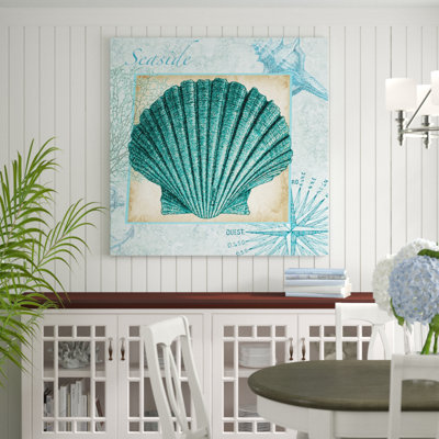 Aqua Shell Scallop 1 Piece Wrapped Canvas Wall Art
