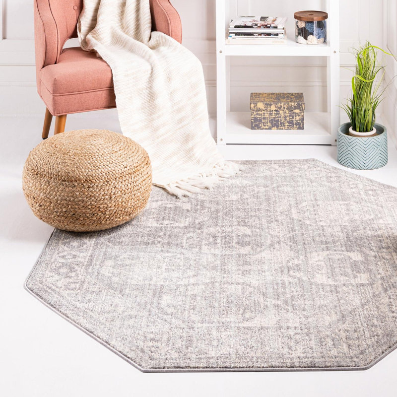 Gause Moroccan Area Rug, Octagon 3'11" x 3'11", Gray