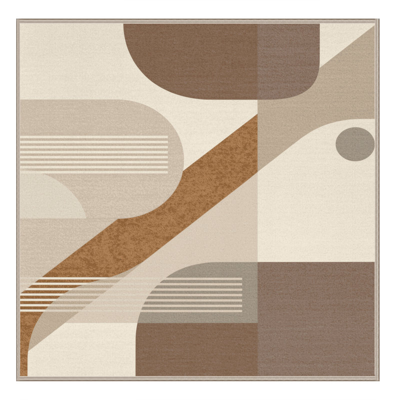 Machine Washable Pahola Scandinavian Rug in Brown – Beige Binding, 8' Square