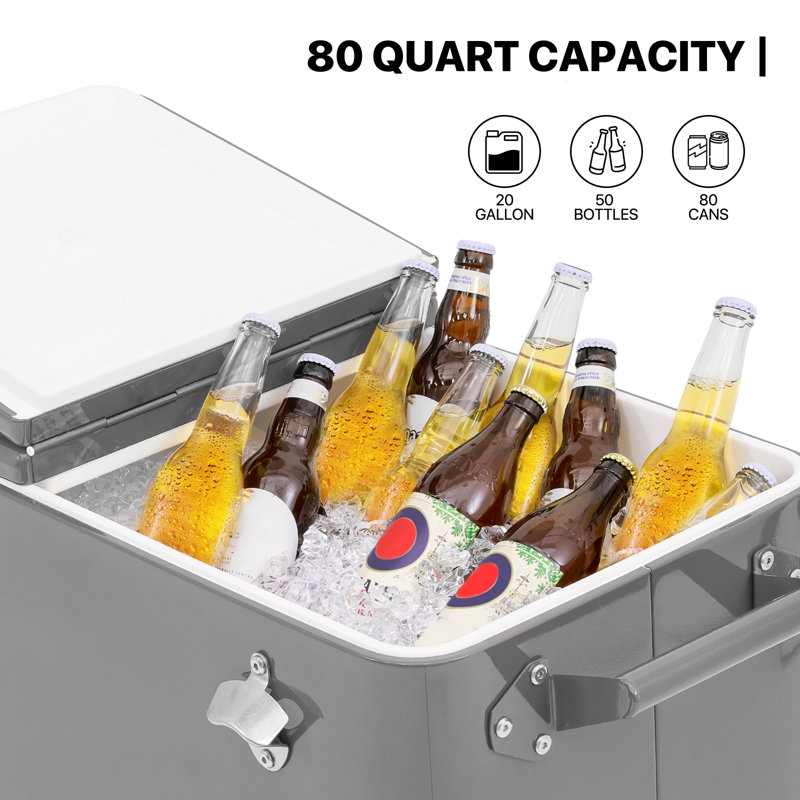 White 80-Quart Portable Rolling Cooler with Wheels and Shelf