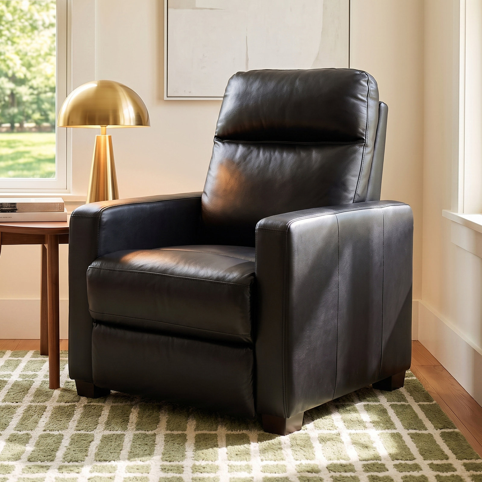 Hosea 32" Genuine Leather Power Recliner, Black