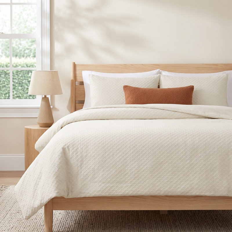  Texture tissée crème, Grand édredon + 2 taies décoratives standard, Cream