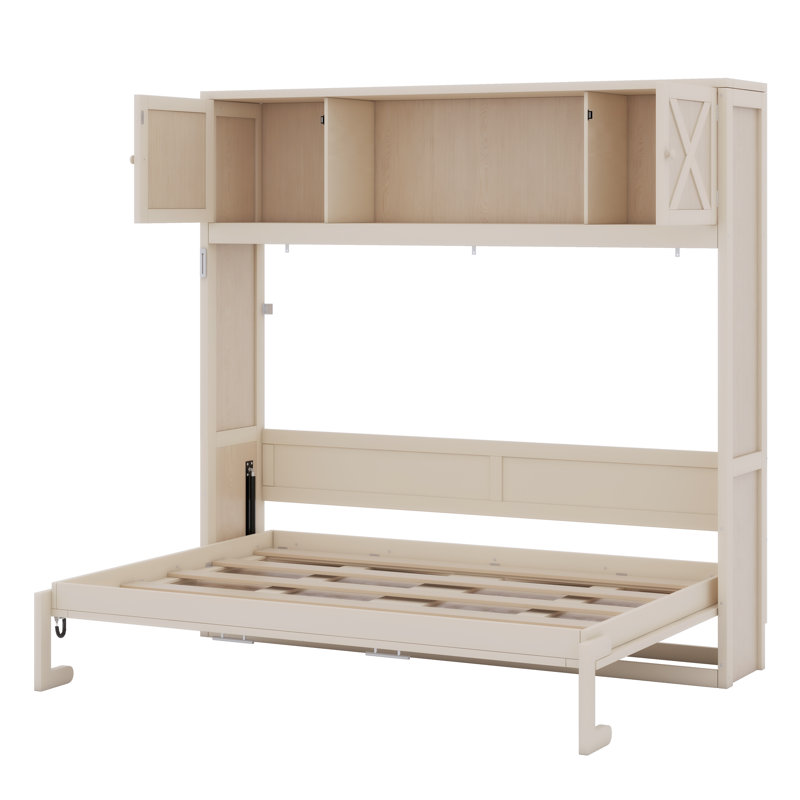 Lit escamotable avec armoires de rangement, Beige
