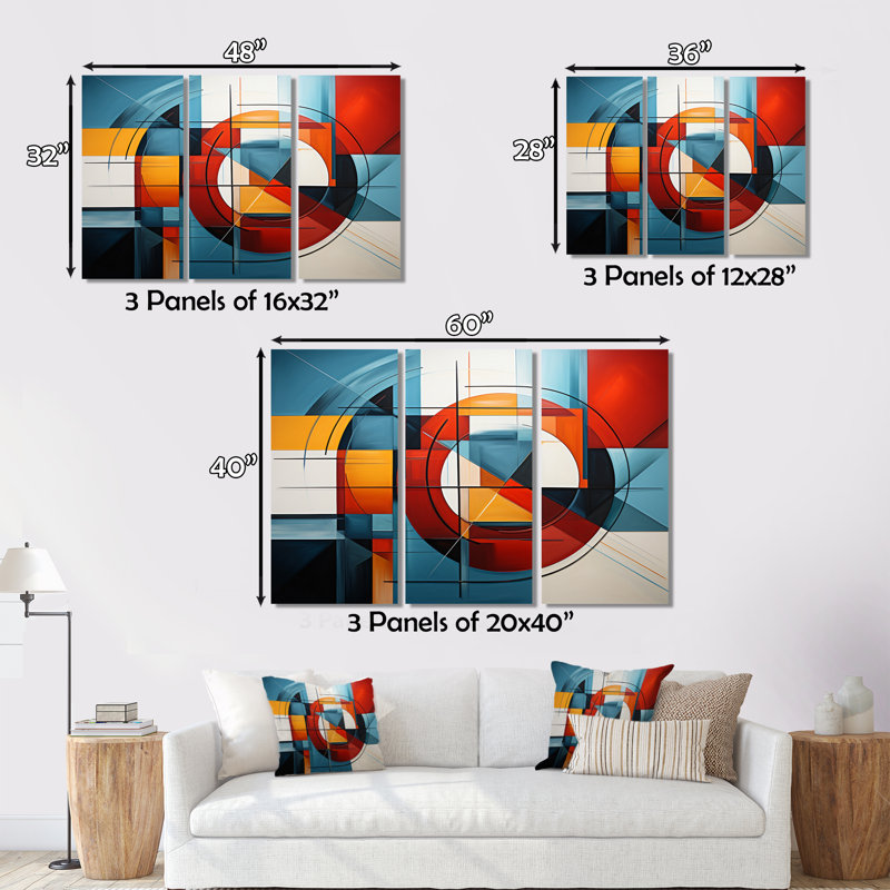 «Hardedge Geometric II», reproduction sur toile tendue de 3 pièces, H 28 po x l 36 po