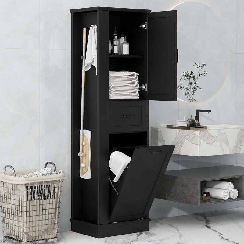 Modern Tall Storage Cabinet With Tilt-Out Compartment, Adjustable Shelves, Soft-Close Hinges & Aluminum Alloy Handles Perfect For Bathroom & Home Organization