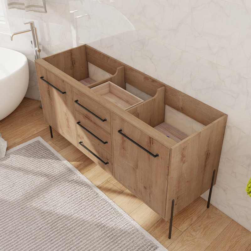 Base de meuble-lavabo autoportant 60 po avec 3 tiroirs, 2 portes et 2 tablettes réglables