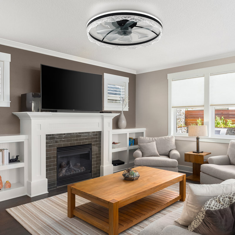 Ventilateur de plafond à profil bas avec lumière et télécommande - Ventilateur encastré à DEL pour chambre à coucher, moteur silencieux, 3 vitesses