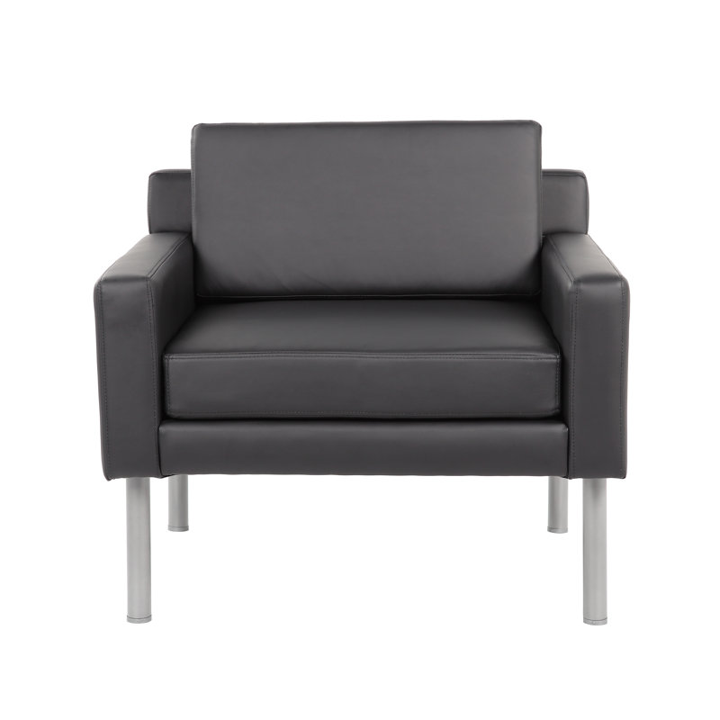 Rondy Upholstered Club Chair, Black vinyl upholstery, Silver 