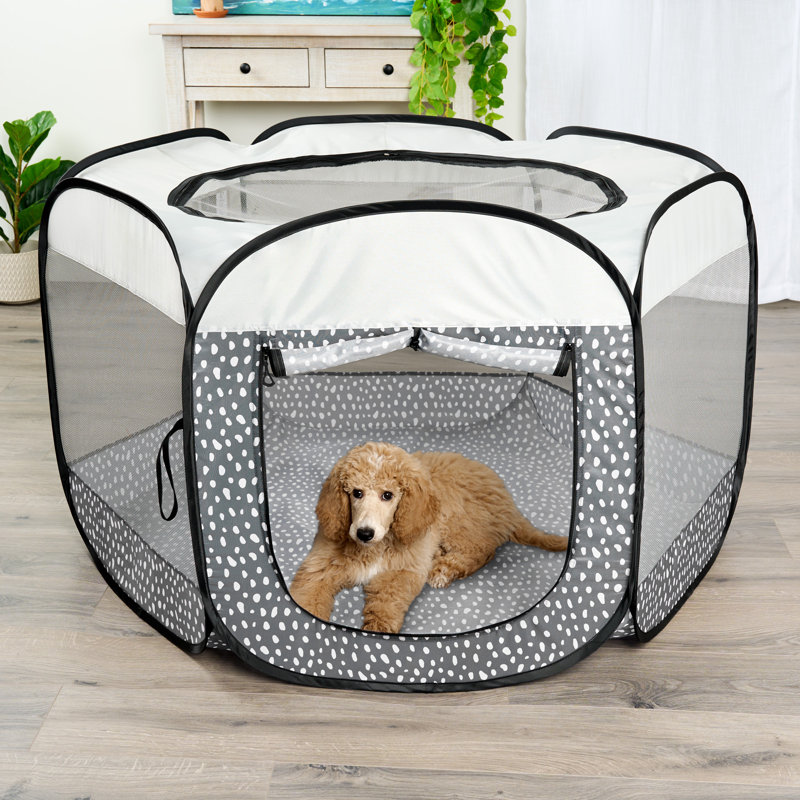 Panel Mesh Pet Playpen With Door, 29.5" H x 51" W x 44" D, Gray Pebbles