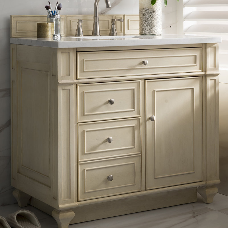 Bristol 36'' W Single Vanity, White Zeus, Whitewashed Walnut, 8" Widespread